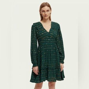 NWT Scotch & Soda Ruffled Long Sleeved Jacquard Mini Dress